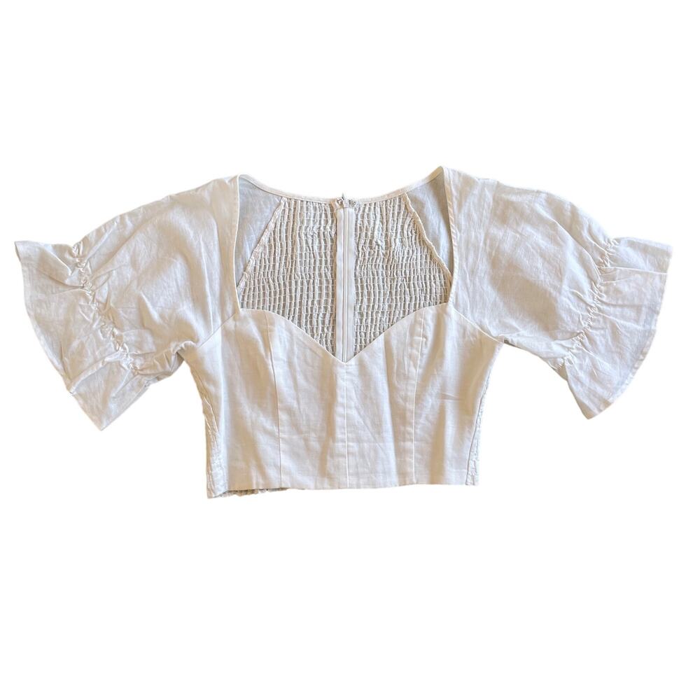 smocked square neck linen women’s blouse